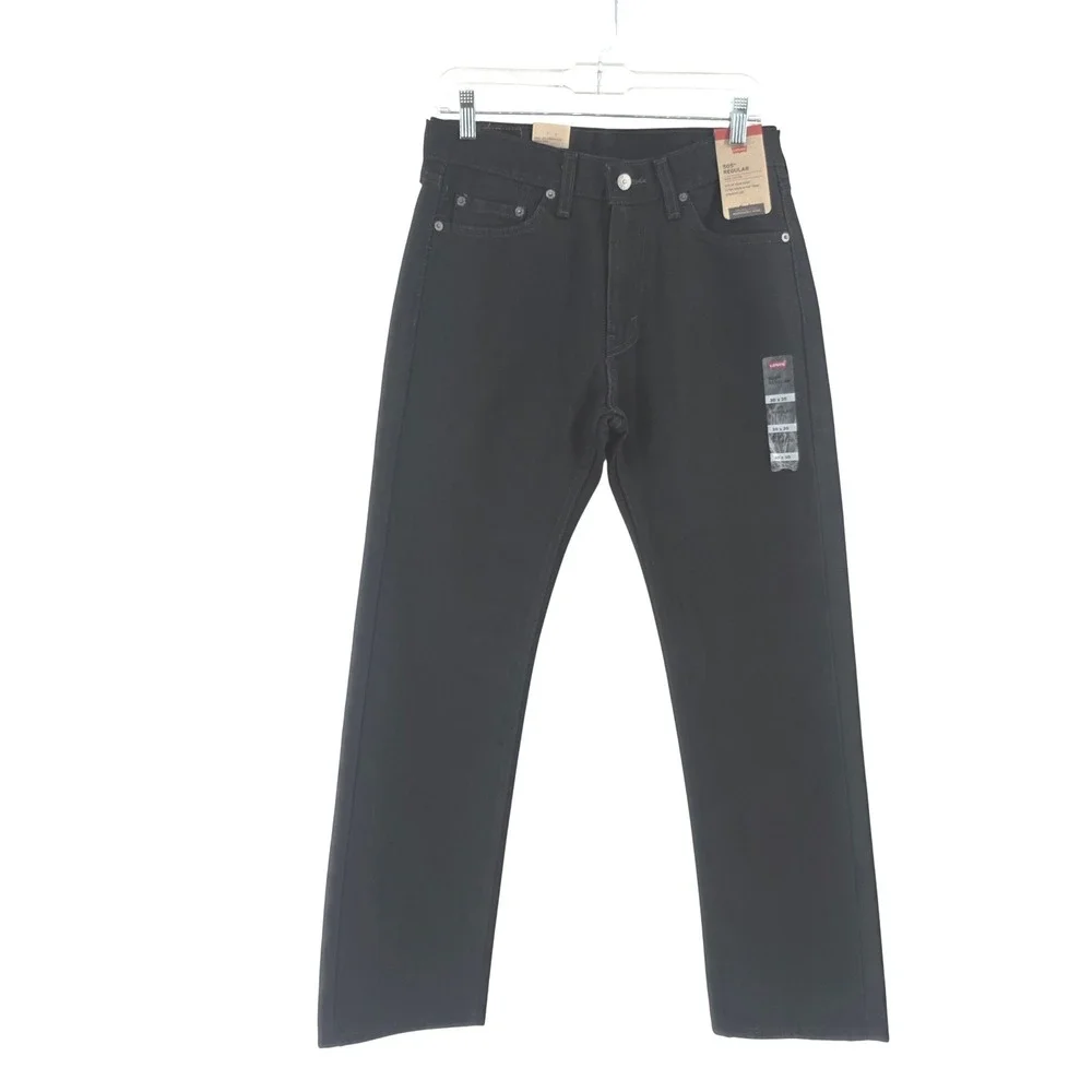 Levis 505 Regular Fit Straight Leg Mens Jeans Black 30x30 NWT 00505-0260